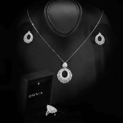 Omnia Samirah White Necklace, Earrings and Ring Set in 925 Silver with High Quality Simulated Diamonds