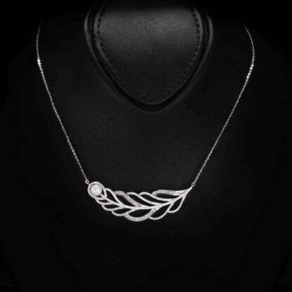 Omnia Naela White Leaf Pearl Necklace, Earrings and Ring Set in 925 Silver with High Quality Simulated Diamonds - Image 2