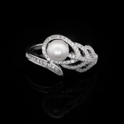 Omnia Naela White Leaf Pearl Necklace, Earrings and Ring Set in 925 Silver with High Quality Simulated Diamonds - Image 4
