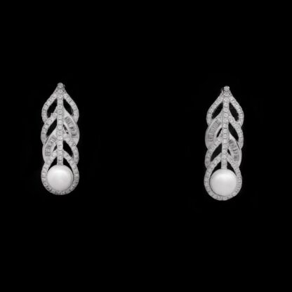 Omnia Naela White Leaf Pearl Necklace, Earrings and Ring Set in 925 Silver with High Quality Simulated Diamonds - Image 3