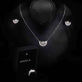 Omnia Mahrukh White Necklace, Earrings and Ring Set in 925 Silver with High Quality Simulated Diamonds