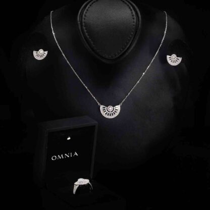 Omnia Mahrukh White Necklace, Earrings and Ring Set in 925 Silver with High Quality Simulated Diamonds