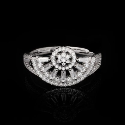 Omnia Mahrukh White Necklace, Earrings and Ring Set in 925 Silver with High Quality Simulated Diamonds - Image 4