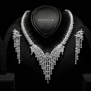 Omnia Abir White Bridal Necklace & Earrings Set in 925 Silver with Pear and Marquise-Cut High-Quality Simulated Diamonds