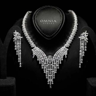 Omnia Abir White Bridal Necklace & Earrings Set in 925 Silver with Pear and Marquise-Cut High-Quality Simulated Diamonds