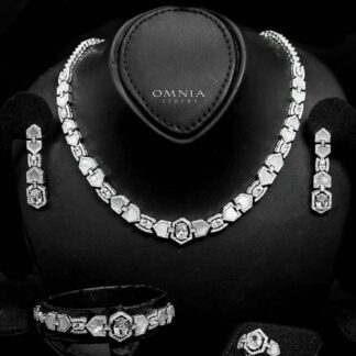 Omnia Rihana Bridal Full Set Accessories in High Quality Zircon Stone in Rhodium Plated