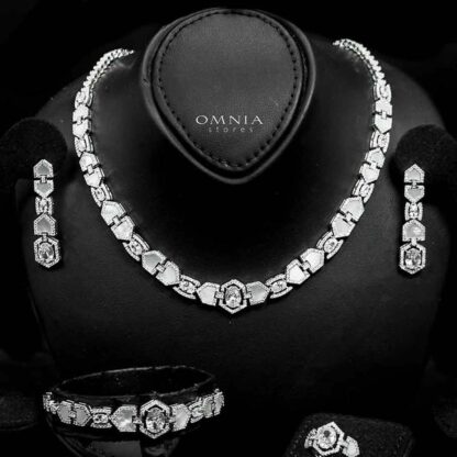 Omnia Rihana Bridal Full Set Accessories in High Quality Zircon Stone in Rhodium Plated