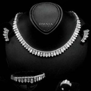 Omnia Shareefa White Luxury Bridal Full Set Accessories in High Quality Zircon Stone in Rhodium Plated