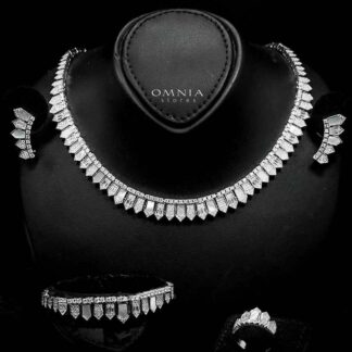 Omnia Shareefa Bridal Full Set Accessories in High Quality Zircon Stone in Rhodium Plated
