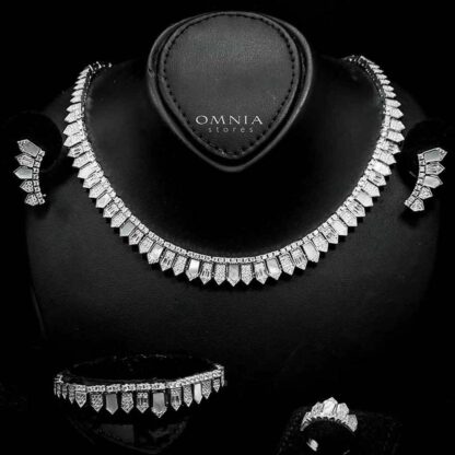 Omnia Shareefa Bridal Full Set Accessories in High Quality Zircon Stone in Rhodium Plated