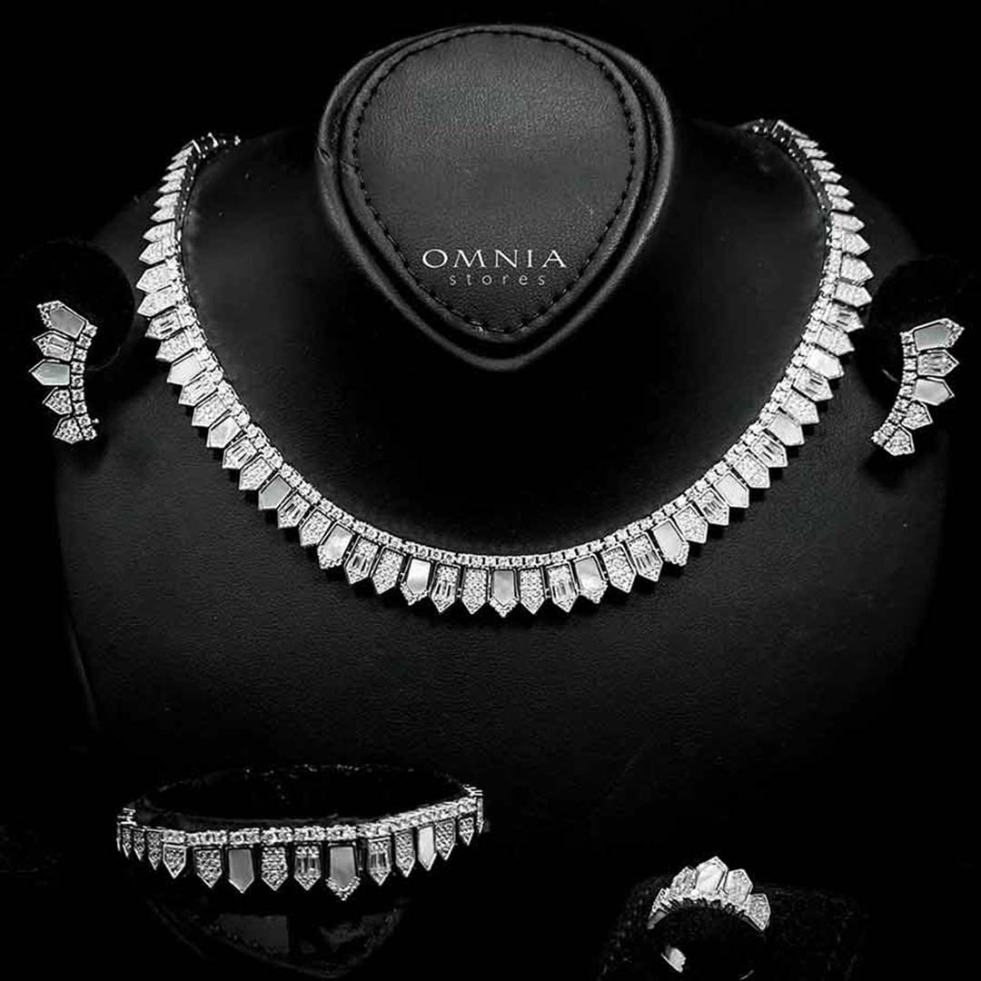 Omnia Shareefa Bridal Full Set Accessories in High Quality Zircon Stone in Rhodium Plated