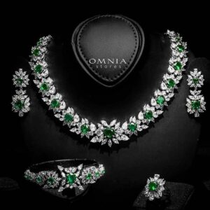 Omnia Nareen Green Bridal Full Set in High Quality Zircon Stone Rhodium Plated