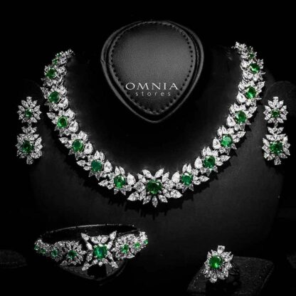 Omnia Nareen Green Bridal Full Set in High Quality Zircon Stone Rhodium Plated