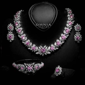 Omnia Nareen Pink Bridal Full Set in High Quality Zircon Stone Rhodium Plated