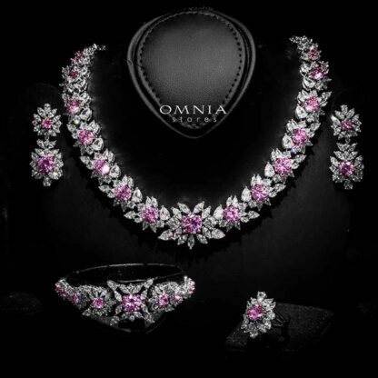 Omnia Nareen Pink Bridal Full Set in High Quality Zircon Stone Rhodium Plated