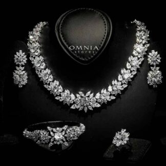 Omnia Nareen White Bridal Full Set in High Quality Zircon Stone Rhodium Plated