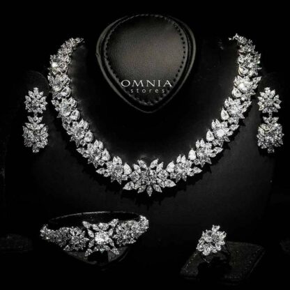 Omnia Nareen White Bridal Full Set in High Quality Zircon Stone Rhodium Plated