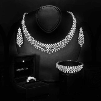 Omnia Nazeera White Bridal Full Set in High Quality Zircon Stone Rhodium Plated