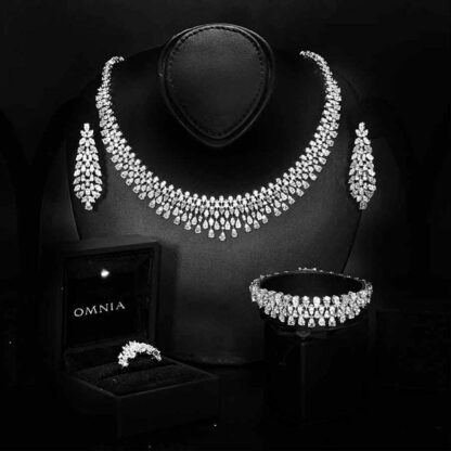 Omnia Nazeera White Bridal Full Set in High Quality Zircon Stone Rhodium Plated