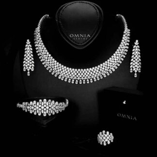 Omnia Taybah White Bridal Set In Rhodium Plated with High Quality Zircon Stones