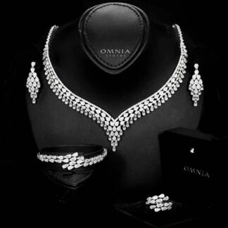 Omnia Dalilah White Bridal Set In Rhodium Plated with High Quality Zircon Stones