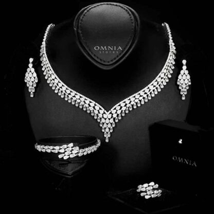 Omnia Dalilah White Bridal Set In Rhodium Plated with High Quality Zircon Stones