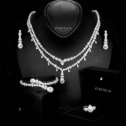 Omnia Ghada White Bridal Full Set Accessories in High Quality Zircon Stone Rhodium Plated