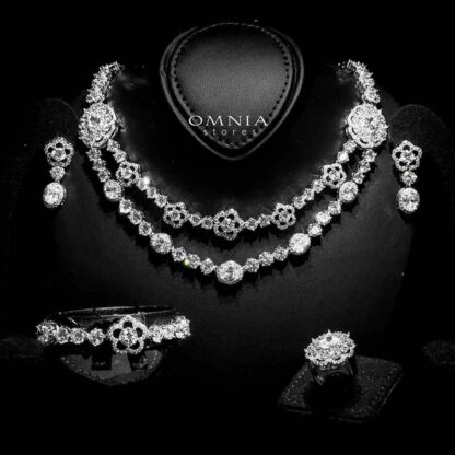 Omnia Esra White Full Set in High Quality Zircon Stone Rhodium Plated