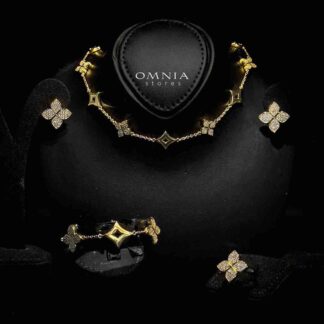 Omnia Golden Clove Choker Full Set with High-Quality Simulated Diamonds Gold Plated