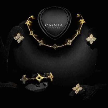Omnia Golden Clove Choker Full Set with High-Quality Simulated Diamonds Gold Plated