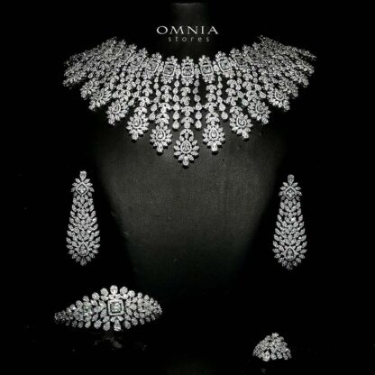 Omnia Asal White Bridal Full Set in High Quality Zircon Stone Rhodium Plated (16cm only available in KSA)