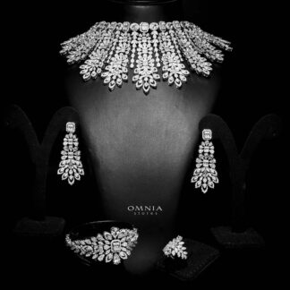 Omnia Athar White Bridal Full Set in High Quality Zircon Stone Rhodium Plated