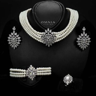 Omnia Tulin Pearl Bridal Full set With Rhodium Plated In High Quality Zircon Stone