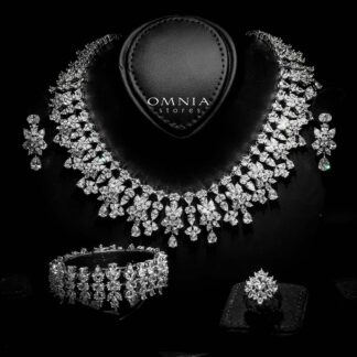 Omnia Dema White Bridal Full Set in High Quality Zircon Stone Rhodium Plated
