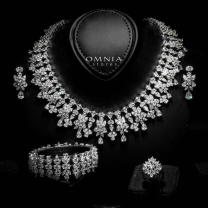Omnia Dema White Bridal Full Set in High Quality Zircon Stone Rhodium Plated