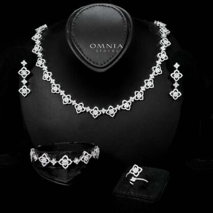 Omnia Daniah White Bridal Full Set in High Quality Zircon Stone in Rhodium Plated