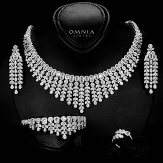 Omnia Fareeda White Bridal Full Set in High Quality Zircon Stone in Rhodium Plated