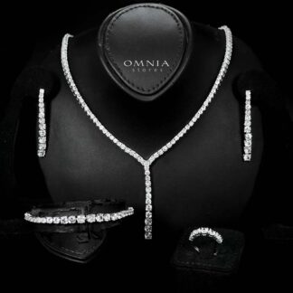 Omnia Huda White Bridal Full Set in High Quality Zircon Stone in Rhodium Plated