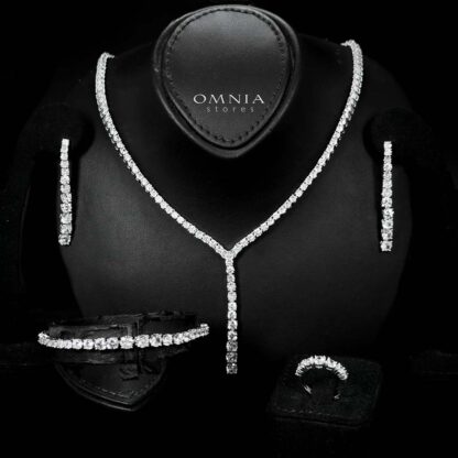 Omnia Huda White Bridal Full Set in High Quality Zircon Stone in Rhodium Plated
