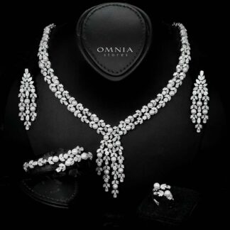 Omnia Samarah Bridal White Pearl Full Set in High Quality Zircon Stone Rhodium Plated