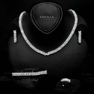 Omnia Aroosa White Bridal Full Set with High-Quality Simulated Diamonds Rhodium Plated