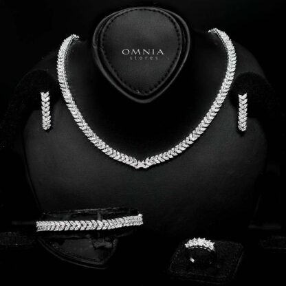 Omnia Aroosa White Bridal Full Set with High-Quality Simulated Diamonds Rhodium Plated
