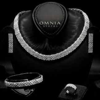 Omnia Zehra White Bridal Full Set in High Quality Zircon Stone in Rhodium Plated