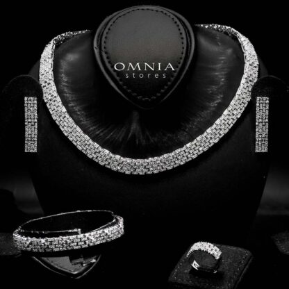 Omnia Zehra White Bridal Full Set in High Quality Zircon Stone in Rhodium Plated