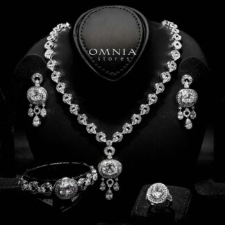 Omnia Hayah White Bridal Full Set in High Quality Zircon Stone in Rhodium Plated