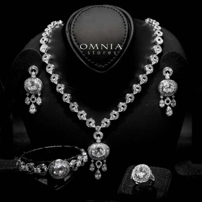 Omnia Hayah White Bridal Full Set in High Quality Zircon Stone in Rhodium Plated