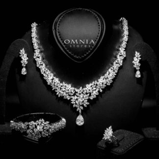 Omnia Nourah White Bridal Full Set in High Quality Zircon Stone in Rhodium Plated