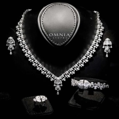 Omnia Rafi White Bridal Full Set with Elegant White and Simulated Diamonds in High-Quality Rhodium Plated Finish