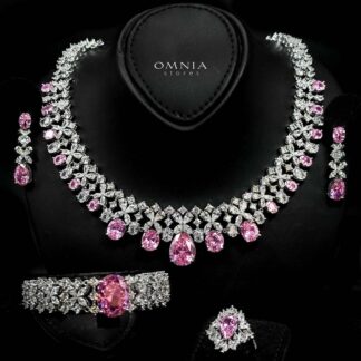 Omnia Suhana Pink Bridal Full Set with High-Quality Simulated Diamonds Rhodium Plated