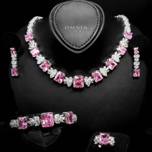 Omnia Amelia Pink Bridal Full Set with High-Quality Simulated Diamonds Rhodium Plated